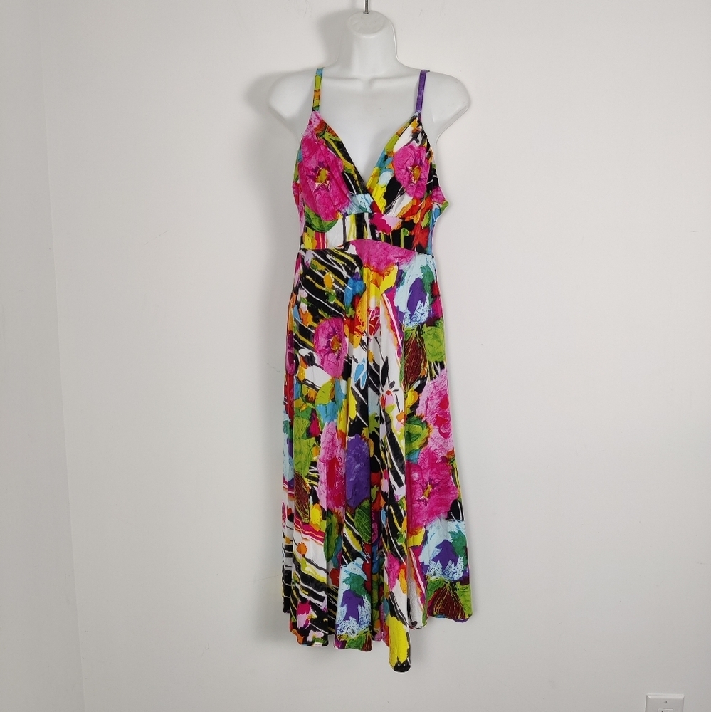 Jams World Midi Hawaiian Dress Size Medium Strap Multicolor 100% Rayon